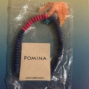 Bracelet, blue and pink beaded with orange castle and freshwater pearl